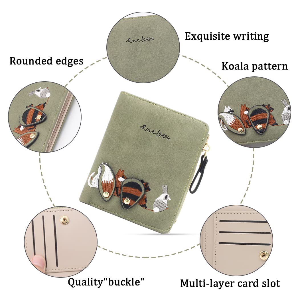 PALAY® 2Pcs Small Wallet for Women Stylish PU Leather Embroidery Cute Fox Print Wallets Bi-Fold Mini Card Holder Coin Purse Ladies Wallet with Zipper Birthday Gift Items for Women, Girls - Green PALAY® 2Pcs Small Wallet for Women Stylish PU Leather Embroidery Cute Fox Print Wallets Bi-Fold Mini Card Holder Coin Purse Ladies Wallet with Zipper Birthday Gift Items for Women, Girls - Green